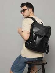 DOTE Unisex Leather Black Backpack