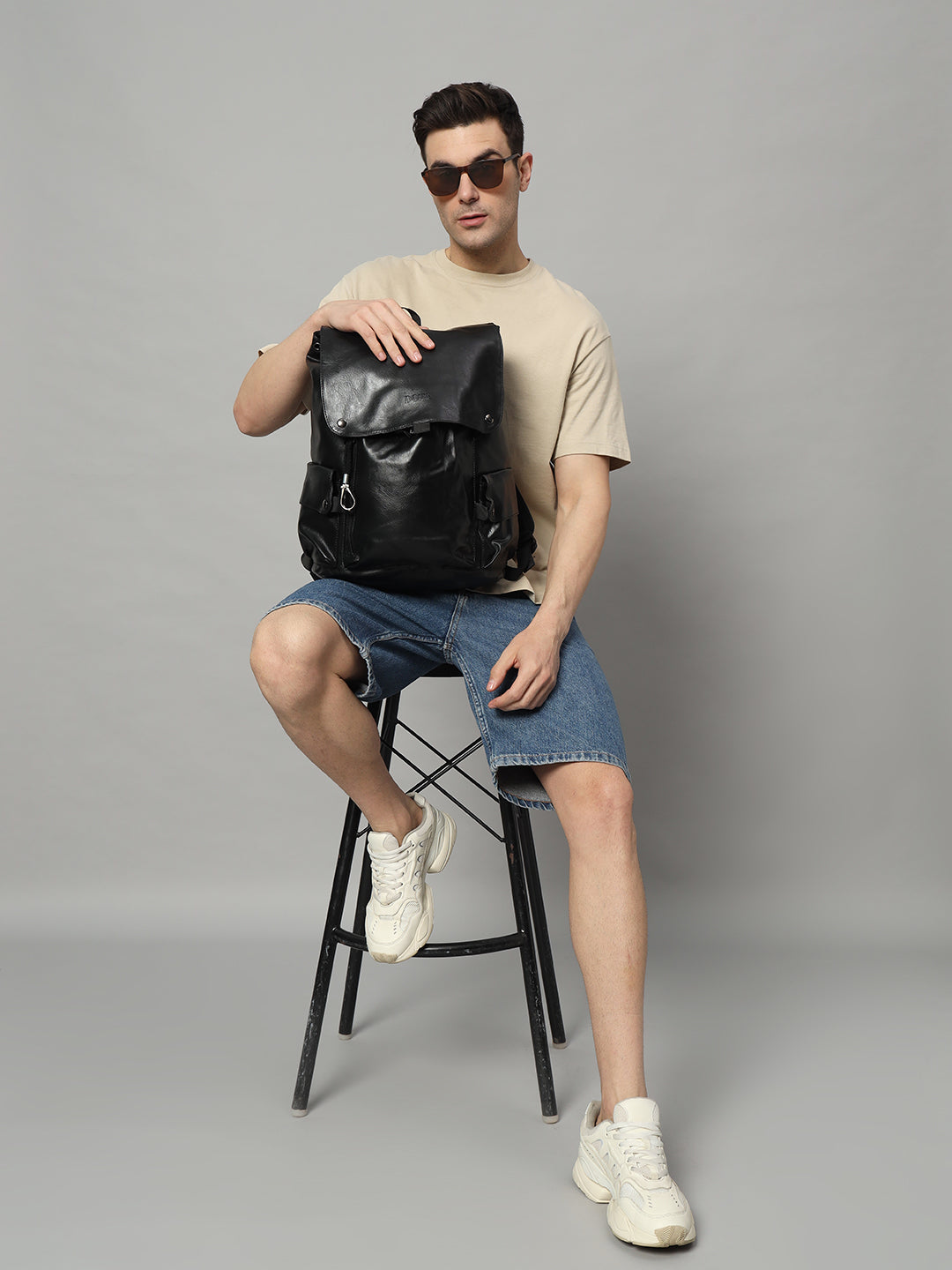 DOTE Unisex Leather Black Backpack