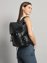 DOTE Unisex Leather Black Backpack